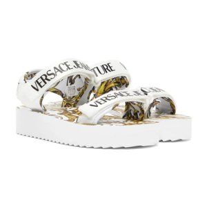 VERSACE JEANS COUTURE White & Gold Garland Logo Sandals - NEW